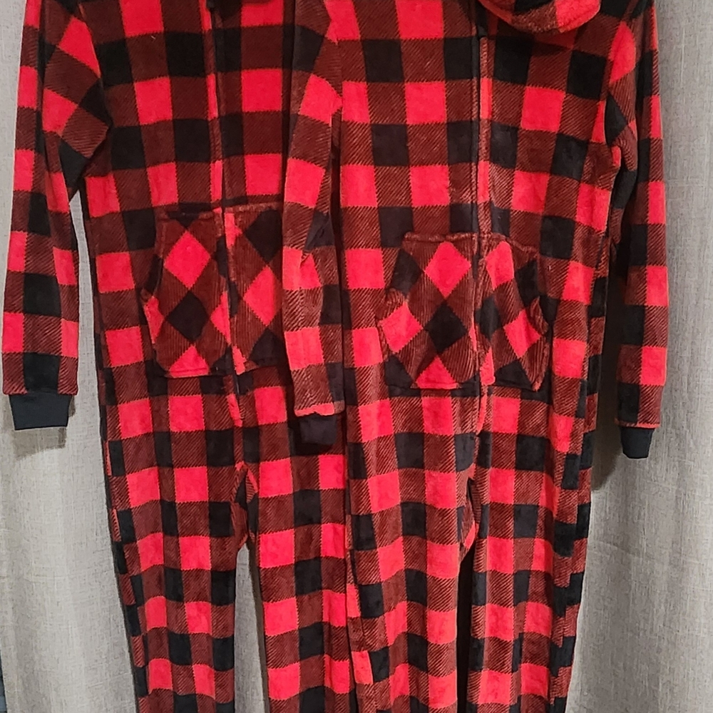 Cat & Jack Red and Black Buffalo Plaid Hooded Onesie